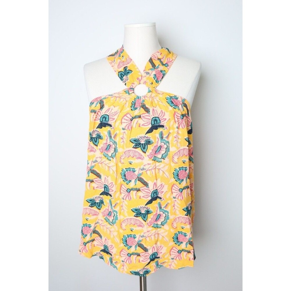 Maeve Anthropologie Women Size 12 Mica Yellow Floral Sleeveless Blouse